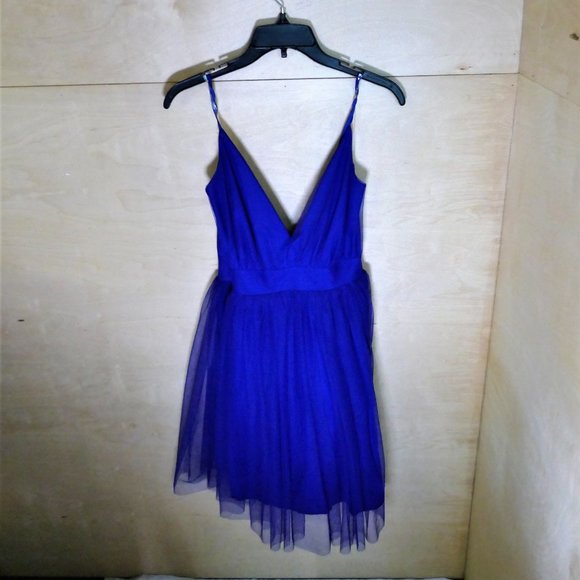 Blue Spaghetti Strap Mini Zip Halter Dress NWOT - Picture 4 of 11